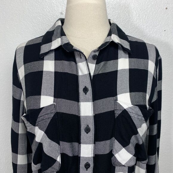 Sanctuary Womans Blouse Small Black White Checks Rayon Long Sleeves Hip-Hop Boho - Picture 2 of 12